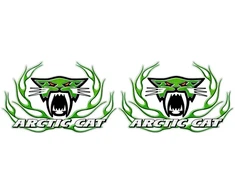 Technikos lipdukai Arctic Cat, su liepsnų grafika, su laukinės katės motyvu, žalios spalvos, 2 vnt.
