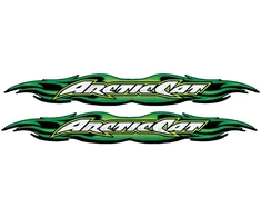 Technikos lipdukai Arctic Cat, su liepsnų grafika, tribal stiliaus, žalios spalvos, 2 vnt.
