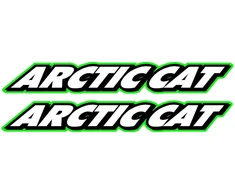 Technikos užrašo lipdukai Arctic Cat, pasvirusio šrifto, kontūrinio dizaino, žalios spalvos, 2 vnt.