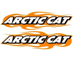 Technikos užrašo lipdukai Arctic Cat, su liepsnų grafika, oranžinės spalvos, 2 vnt.