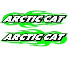 Technikos užrašo lipdukai Arctic Cat, su liepsnų grafika, žalios spalvos, 2 vnt.