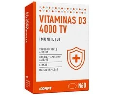 ICONFIT Vitaminas D3 imunitetui 4000 TV, 60 kapsulių