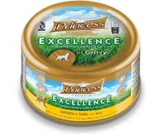 Aukštos kokybės šlapias ėdalas katėms PRINCESS Excellence vištiena/tunas/ryžiai padaže, 70g