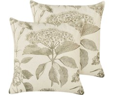Beliani 2 bawełniane poduszki dekoracyjne w kwiaty 45 x 45 cm beżowo-žalia ROSEMARY Lumarko!