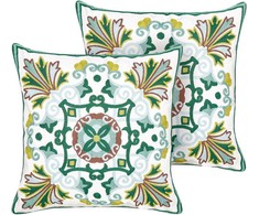 Beliani Rinkinys 2 dekoratyvinės pagalvės ELANITE Medvilnė 45 x 45 cm Žalias Rytų raštas