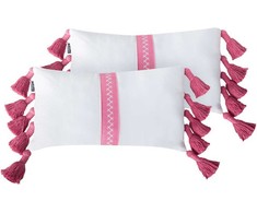 Beliani Rinkinys 2 poduszek dekoracyjnych LOVELY Medvilnė 30 x 50 cm Baltas Rožinė