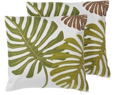 Beliani Lumarko 2 medvilninės dekoratyvinės pagalvės su lapeliais 45 x 45 cm žalia ZENOBIA!