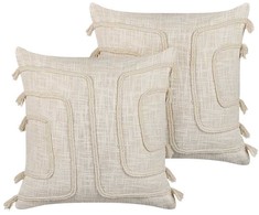 Beliani 2 medvilninės pagalvės su abstrakčiu raštu 45 x 45 cm smėlio sp
