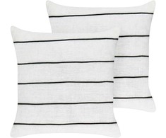 Beliani Rinkinys 2 MILAS Lininės dekoratyvinės pagalvės 50 x 50 cm Juodas/ balta Dryžuota