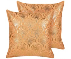 Beliani Rinkinys 2 dekoratyvinės pagalvės HOYA Medvilnė 45 x 45 cm Oranžinė Geometrinis raštas