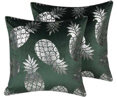 Beliani Rinkinys 2 dekoratyvinės pagalvės ASTILBE Velvet 45 x 45 cm Tamsiai žalias augalų raštas