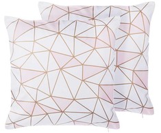 Beliani Rinkinys 2 dekoratyvinės pagalvės CLARKIA Medvilnė 45 x 45 cm Rožinė Geometrinis raštas