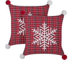 Beliani Rinkinys 2 dekoratyvinės pagalvės LONCERA 45 x 45 cm Raudona kalėdinis raštas