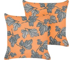Beliani Rinkinys 2 dekoratyvinės pagalvės SPIREA 45 x 45 cm Oranžinė Juodas Augalinis raštas