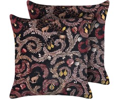 Beliani Lumarko 2 dekoratyvinės veliūrinės pagalvės su augaliniu motyvu 45 x 45 cm juodos ir rožinės spalvos RICINUS!