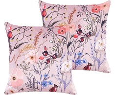 Beliani Rinkinys 2 dekoratyvinės pagalvės ANEMONES Velvet 45 x 45 cm Pastelinis rožinė Gėlių raštas