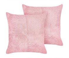 Beliani Rinkinys 2 dekoratyvinės pagalvės MILLET Velvetas 43 x 43 cm Rožinis Geometrinis raštas