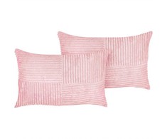 Beliani Rinkinys 2 dekoratyvinės pagalvės MILLET Velvetas 30 x 50 cm Rožinis Geometrinis raštas