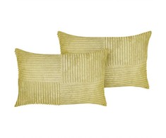 Beliani Rinkinys 2 dekoratyvinės pagalvės MILLET Velvetas 30 x 50 cm alyvuogių geometrinis raštas