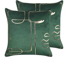 Beliani Lumarko 2 Veliūrinės dekoratyvinės pagalvės su veido motyvu 45 x 45 cm žalias filodendras!