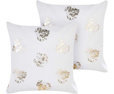 Beliani Rinkinys 2 dekoratyvinės pagalvės GOLDENROD Velvet 45 x 45 cm Baltas Plant Pattern