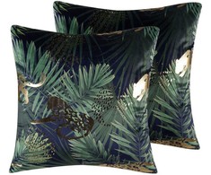 Beliani Rinkinys 2 Dekoratyvinės pagalvės BELLEROSE Velvet 45 x 45 cm Tamsiai žalias augalų raštas