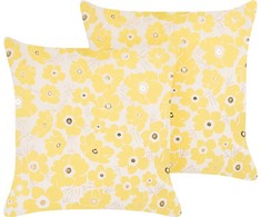 Beliani Rinkinys 2 dekoratyvinės pagalvės TRITELEIA Velvet 45 x 45 cm Geltonas Gėlių raštas