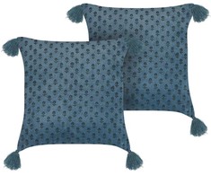 Beliani Rinkinys 2 dekoratyvinės pagalvės RIBES Velvet 45 x 45 cm Tamsiai mėlyna Gėlių raštas