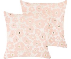 Beliani Rinkinys 2 dekoratyvinės pagalvės TRITELEIA Velvet 45 x 45 cm Rožinė Gėlių raštas