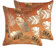 Beliani Lumarko 2 Veliūrinės dekoratyvinės pagalvės su lapeliais 45 X 45 cm Oranžinė saulėgrąža!