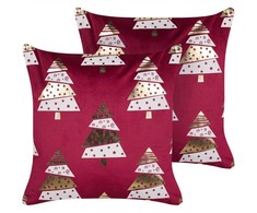 Beliani Rinkinys 2 Dekoratyvinės pagalvės GOLDSPRUCE Velvet 45 x 45 cm Raudona Kalėdų raštas
