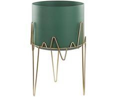 Shumee vazonas ant metalinio stovo 28 x 28 x 50 cm žalias ir auksinis CALANDRA