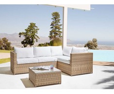 Lauko baldų komplektas Beliani Sodo kampinė sofa su stalu AVOLA, kairinė, kreminė balta, technorotangas