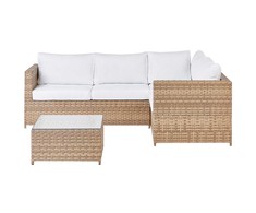 Lauko baldų komplektas Beliani Sodo kampinė sofa su stalu AVOLA, kairinė, kreminė balta, technorotangas