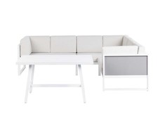 Lauko baldų komplektas Beliani Sodo kampinė sofa su stalu 6 asmenims CASTELLA/FRATTE kairinė, kreminė balta, metalinė