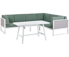 Lauko baldų komplektas Beliani Sodo kampinė sofa su stalu 6 asmenims CASTELLA/FRATTE kairinė, žalia, metalinė