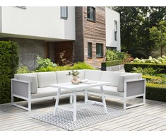 Lauko baldų komplektas Beliani Sodo kampinė sofa su stalu 6 asmenims CASTELLA/FRATTE kairinė, kreminė balta, metalinė