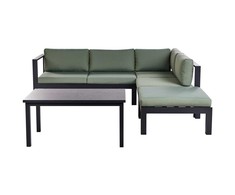Lauko baldų komplektas Beliani Sodo kampinė sofa su staliuku 5 asmenims MESSINA kairinė žalia metalinė