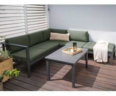 Lauko baldų komplektas Beliani Sodo kampinė sofa su staliuku 5 asmenims MESSINA kairinė žalia metalinė