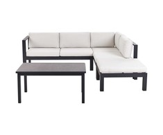 Lauko baldų komplektas Beliani Sodo kampinė sofa su staliuku 5 asmenims MESSINA kairinė, balta, metalinė