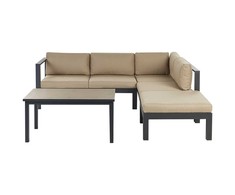 Lauko baldų komplektas Beliani Lauko kampinė sofa su stalu 5 asmenims MESSINA kairinis smėlio spalvos metalinis