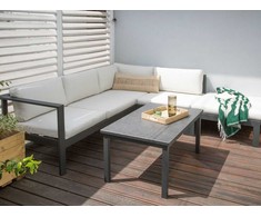 Lauko baldų komplektas Beliani Sodo kampinė sofa su staliuku 5 asmenims MESSINA kairinė, balta, metalinė