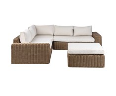 Lauko baldų komplektas Beliani Sodo kampinė sofa su otomane 6 asmenims PALERMO, ruda, technoratanas, modulinė