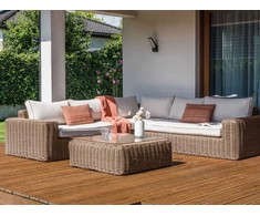 Lauko baldų komplektas Beliani Sodo kampinė sofa su otomane 6 asmenims PALERMO, ruda, technoratanas, modulinė
