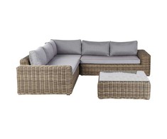 Lauko baldų komplektas Beliani Sodo kampinė sofa su pufu 6 asmenims PALERMO šviesiai ruda technorattanas, modulinė