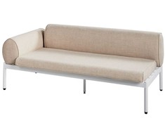 Lauko baldų komplektas Beliani L formos sodo kampinė sofa su staliuku 5 asmenims RASIGLIA kairinė smėlio spalvos metalinė