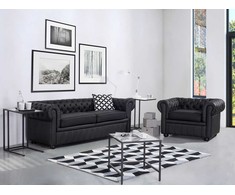 Beliani CHESTERFIELD fotelis iš natūralios odos, juodas