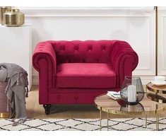 Fotelis Beliani Fotelė CHESTERFIELD aksominė burgundiška