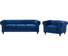 Sofa Beliani Poilsio baldų komplektas 4 asmenims CHESTERFIELD, veliūras, tamsiai mėlynas