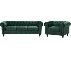 Sofa Beliani 4 vietų svetainės baldų komplektas CHESTERFIELD, smaragdo spalvos veliūras